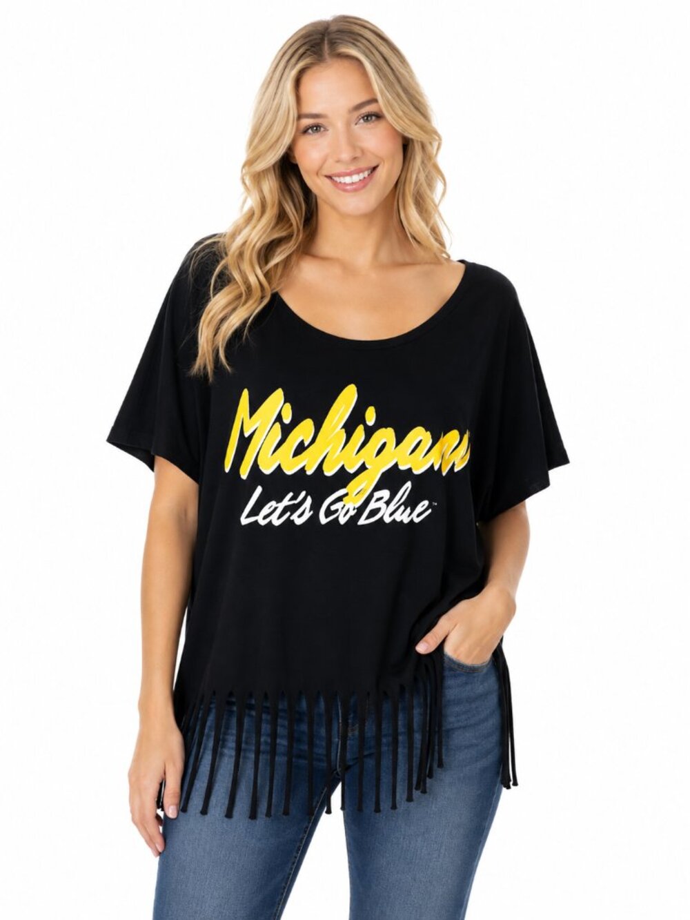 Michigan Wolverines Womens Poncho Shirt Short Sleeve Fringe Tassles One Size New